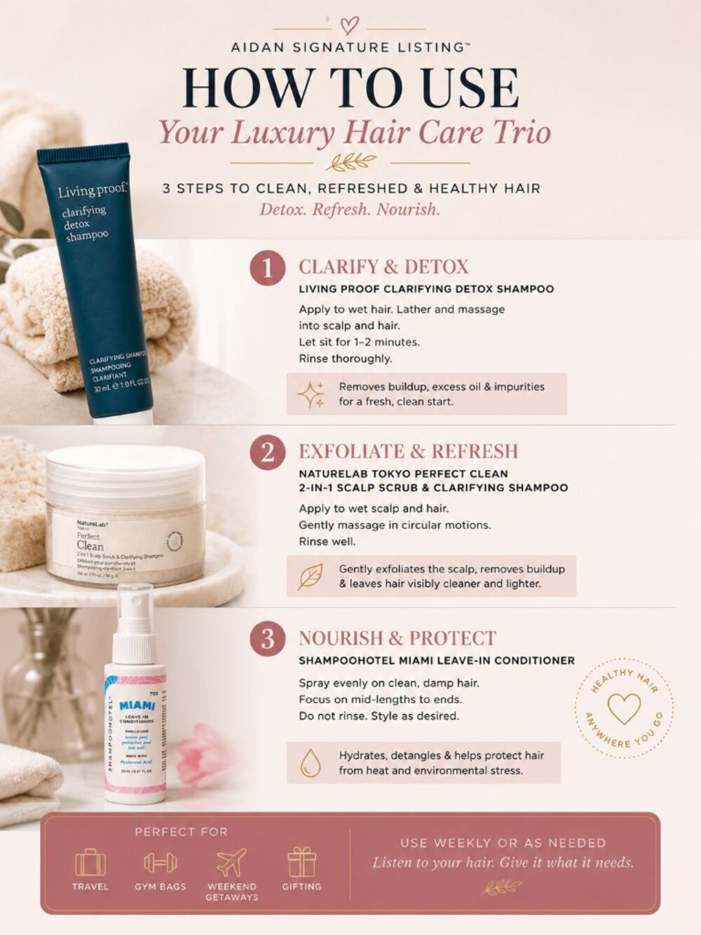 Living Proof Clarifying Shampoo + NatureLab Tokyo Scalp Scrub + Leave-In Conditi - Picture 2 of 2
